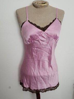 Old Navy F/W 2005 100% Silk Pink Slip Cami with COCO Laced Trim Sz M
